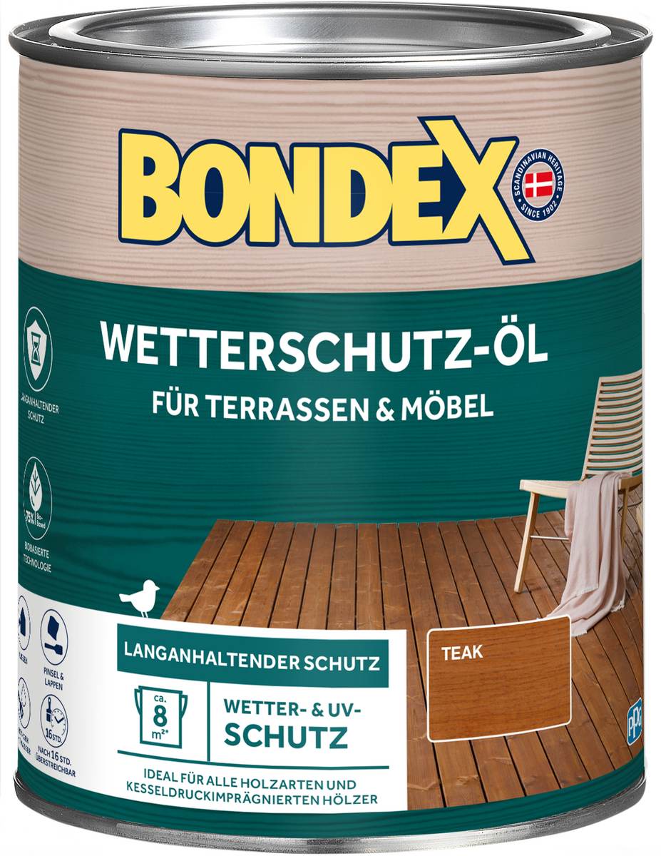 BONDEX Wetterschutz-Öl 2,5 L in Teak, matter UV-Schutz, extrem wasserabweisend
