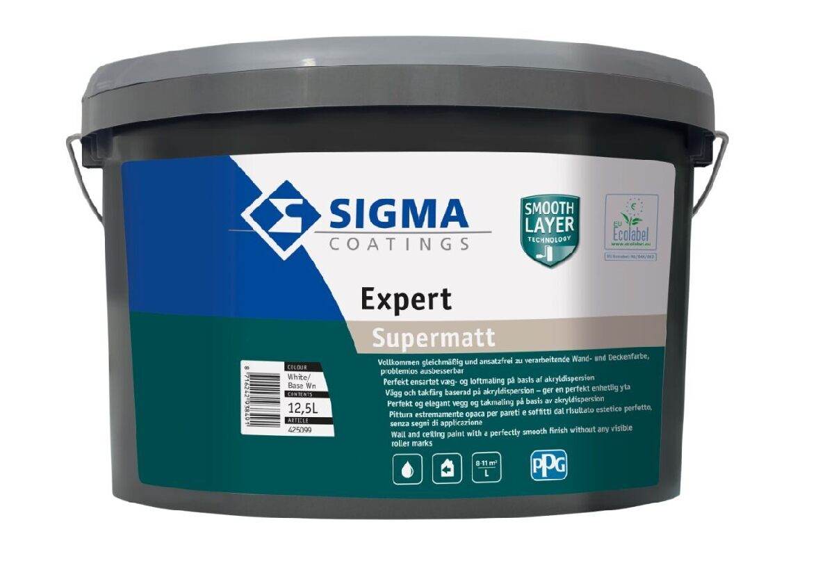 Sigma Expert Supermatt Innenwandfarbe 12,5 L in Weiß|Base Wn, Streifenfreie Wandfarbe für Innen