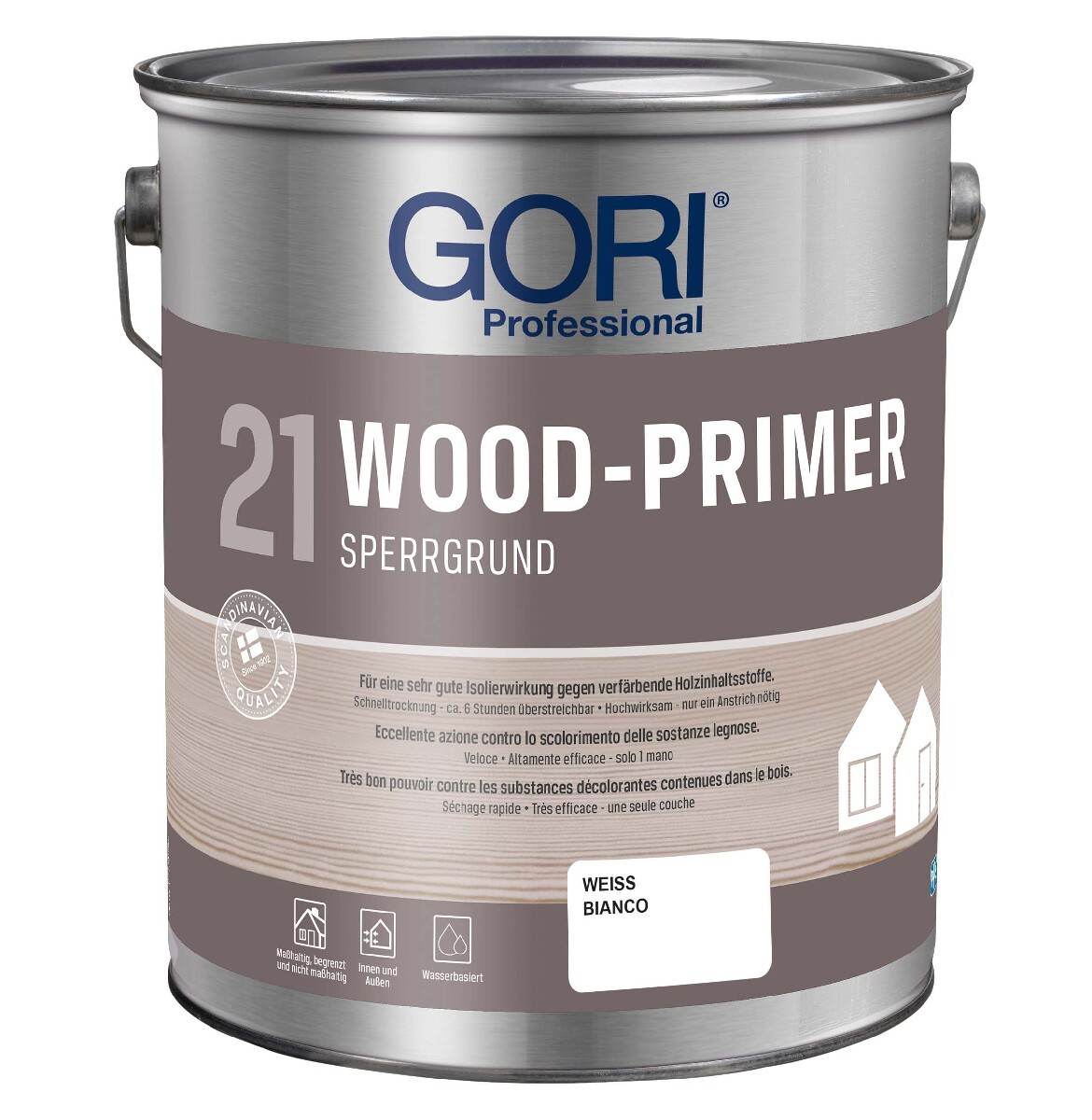 GORI 21 WOOD-PRIMER 5 L in Weiß, Sperr- und Isoliergrund für Innen & Außen, Spezialgrundierung
