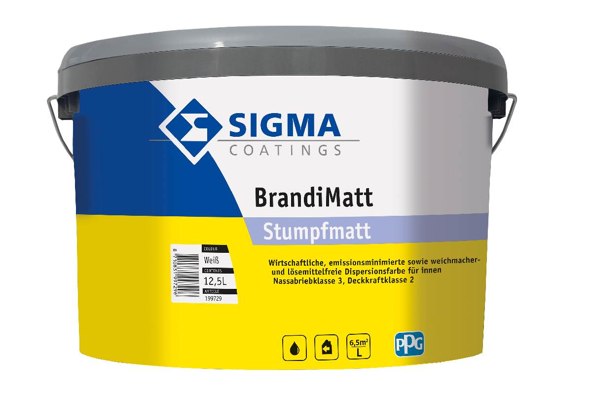 Sigma BrandiMatt Innenwandfarbe 12,5 L in Weiß, wirtschaftliche, matte Kunststoffdispersionsfarbe