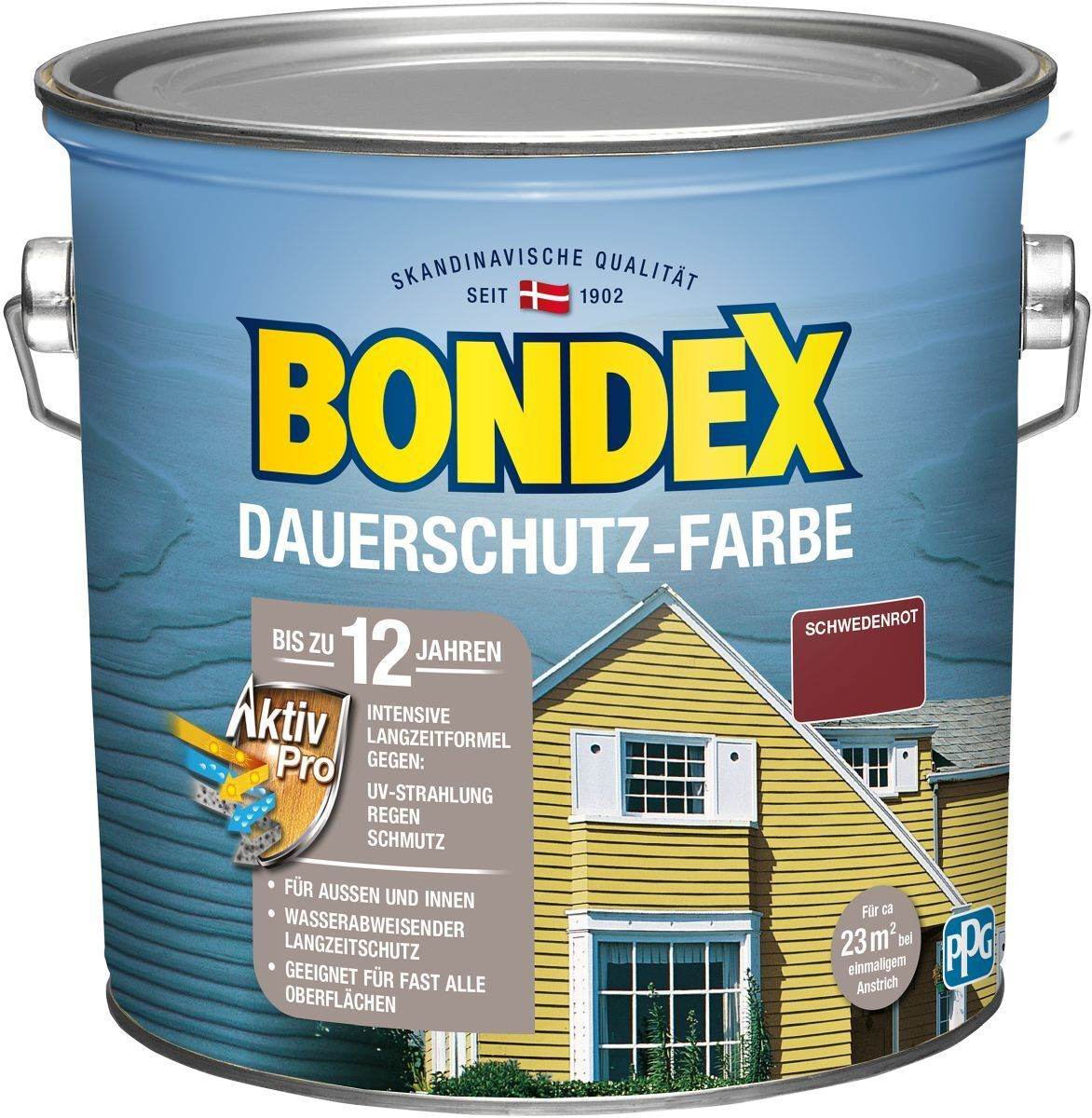BONDEX Dauerschutz-Farbe 2,5 L in Schwedenrot, hochdeckende Holzfarbe, Intensivschutz