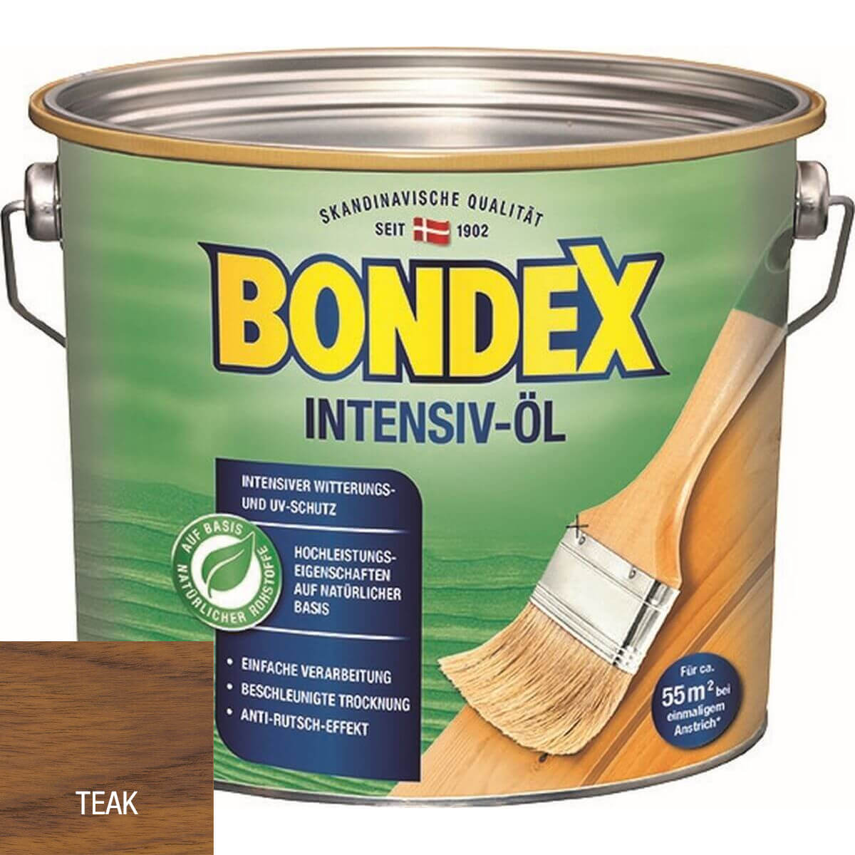 BONDEX Intensiv-Öl 2,5 L in Teak, wasserbasierter Witterungsschutz, beschleunigte Trocknung