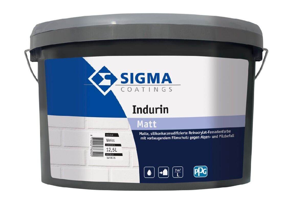 Sigma Indurin Fassadenfarbe 12,5 L in Weiß, Filmschutz gegen Algen- & Pilzbefall, Wetterbeständig