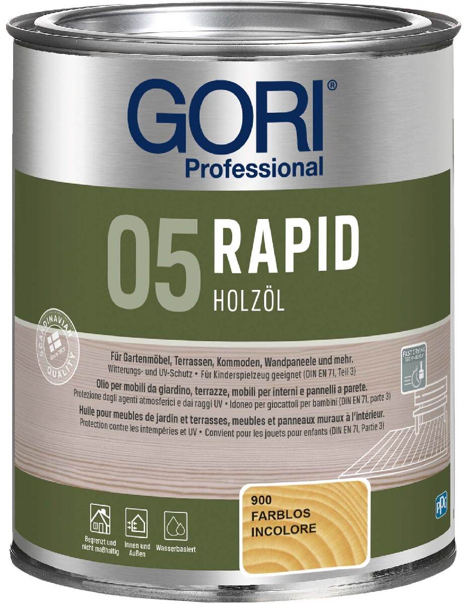GORI 05 RAPID Holzöl 0,75 L in Farblos, Terrassenöl für Innen & Außen mit Witterungs- und UV-Schutz