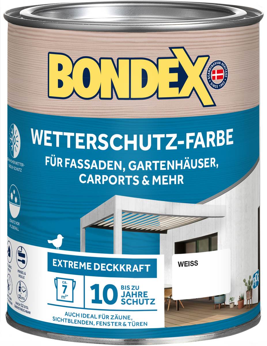 BONDEX Wetterschutz-Farbe 0,75 L in Weiß, witterungsbeständig, atmungsaktiv, extreme Deckkraft
