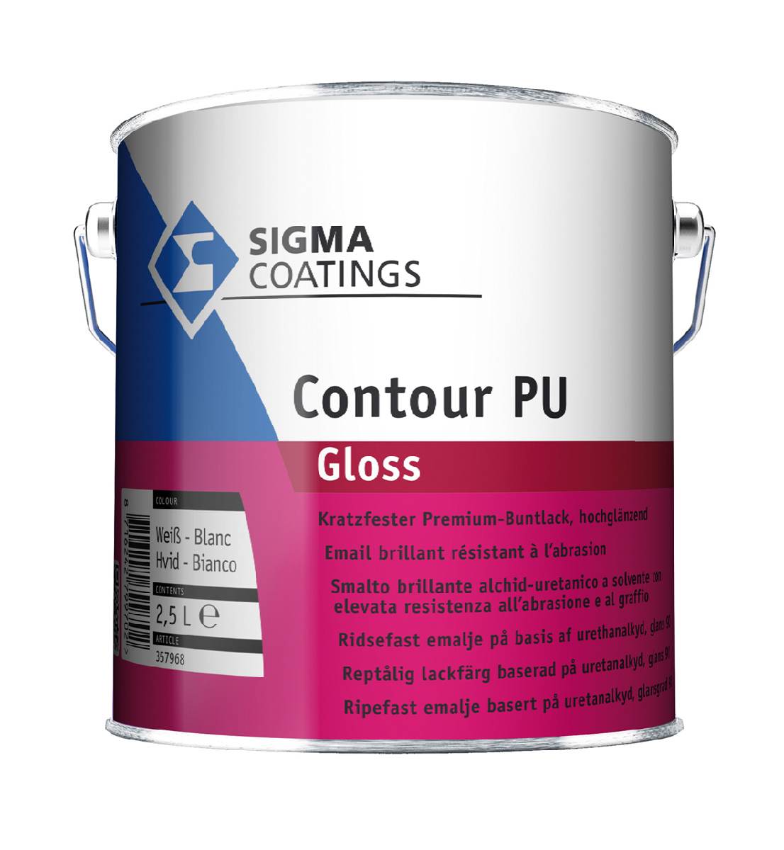 Sigma Contour PU Gloss Premium-Acryl-Buntlack 2,5 L in Weiß, kratz- und abriebbeständig