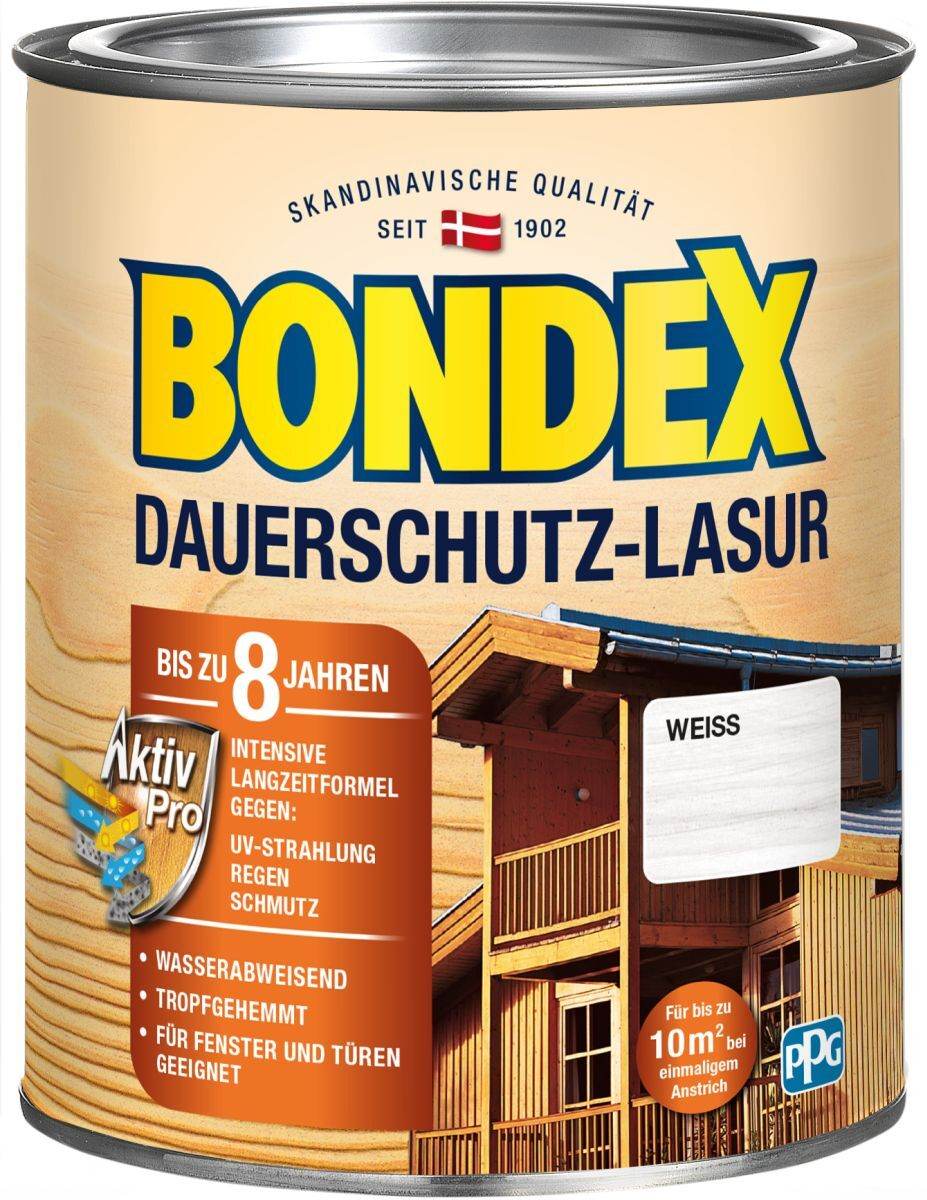 BONDEX Dauerschutz-Lasur 0,75 L in Weiß, Holzpflege mit Witterungsschutz, Holzlasur