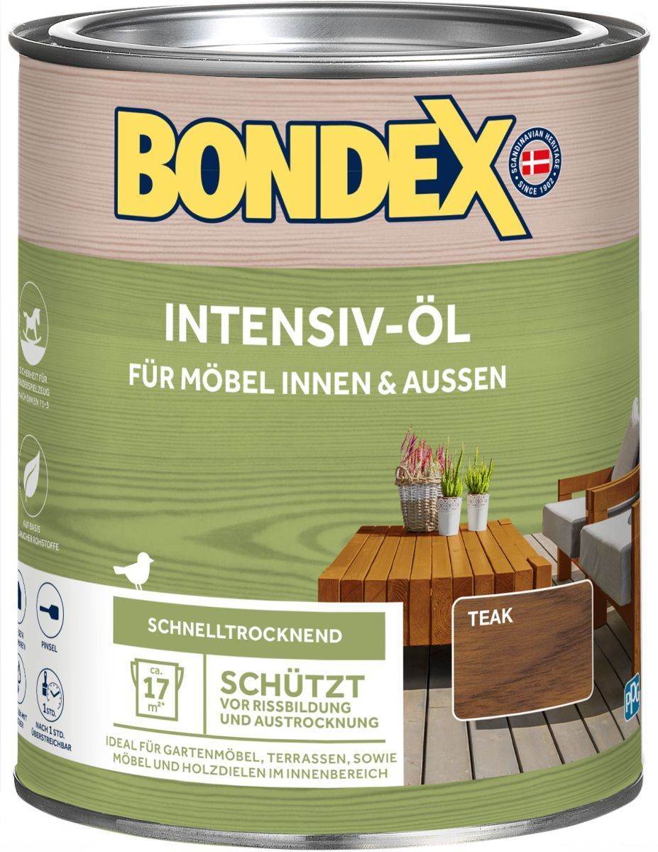BONDEX Intensiv-Öl 0,75 L in Teak, wasserbasierter Witterungsschutz, beschleunigte Trocknung