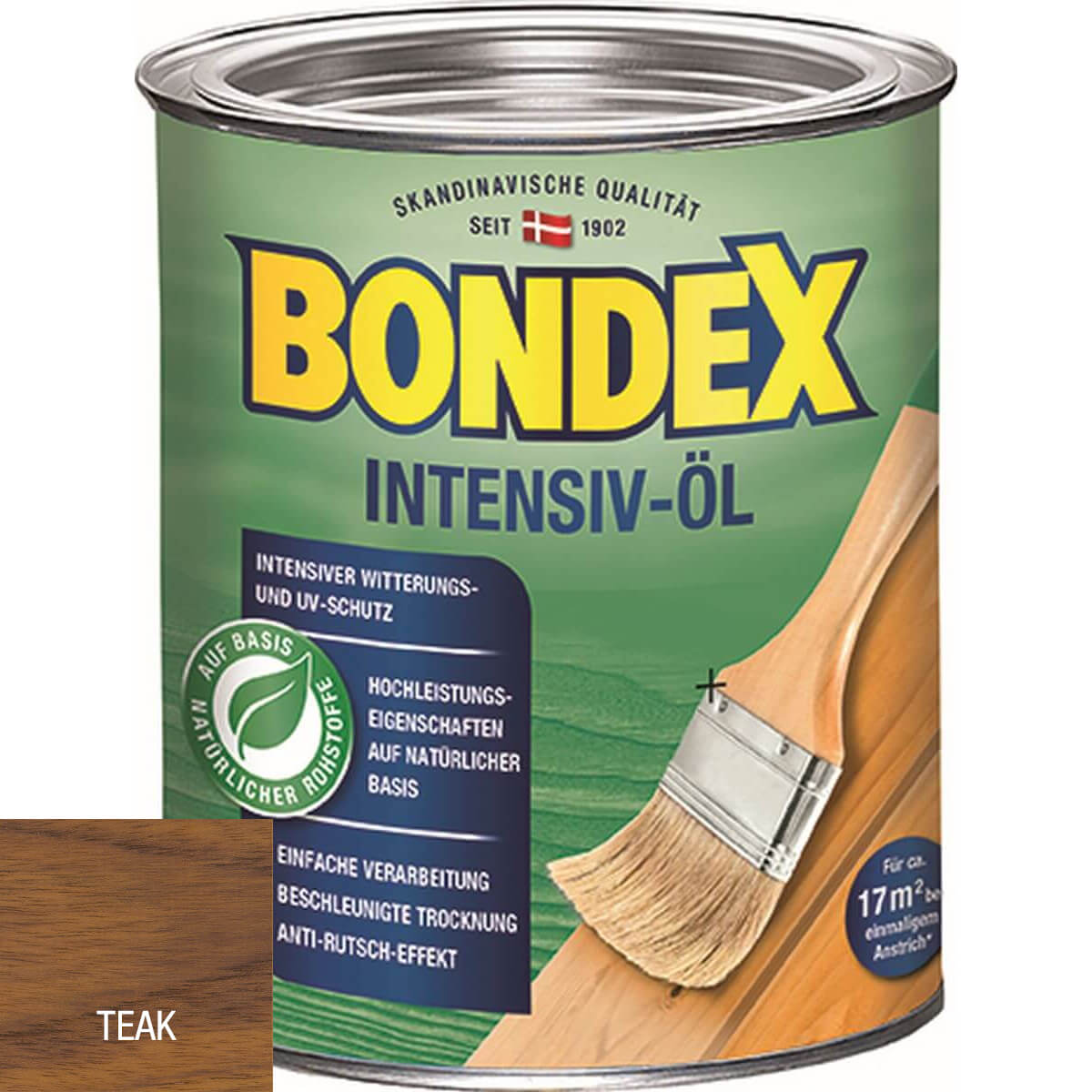 BONDEX Intensiv-Öl 0,75 L in Teak, wasserbasierter Witterungsschutz, beschleunigte Trocknung