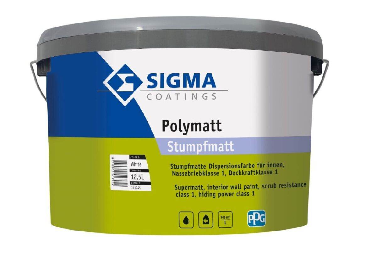 Sigma Polymatt Innenwandfarbe 12,5 L in Weiß, doppeldeckende Dispersionsfarbe, Scheuerbeständig