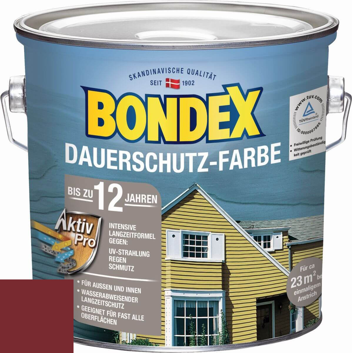 BONDEX Dauerschutz-Farbe 2,5 L in Schwedenrot, hochdeckende Holzfarbe, Intensivschutz