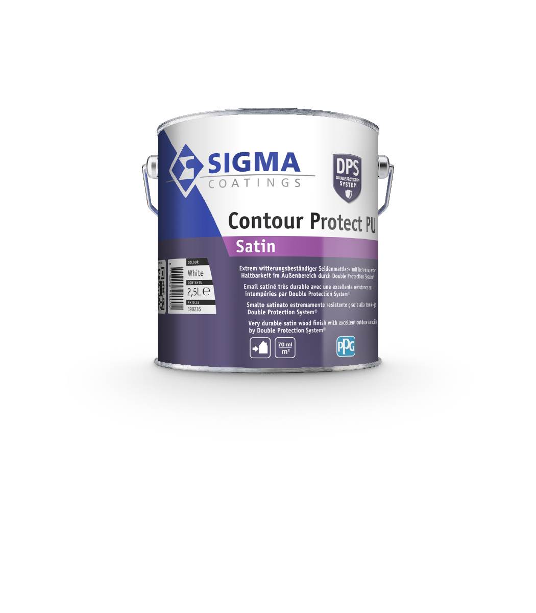 Sigma Contour Protect PU Satin 2,5 L in Weiß, Polyurethan-Alkydharzlack, außen, witterungsbeständig